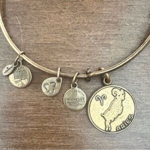 Alex And Ani Aries Zodiac Expandable Bangle Bracelet Gold Tone Astrology Charms